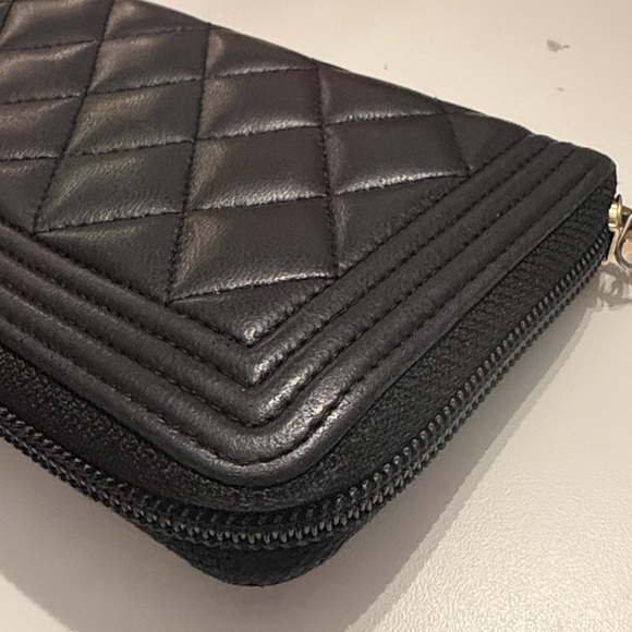 Chanel Boy Zipper Long Wallet Black Genuine Leather Excellent Condition - Picture 3 of 13